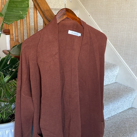 Anrabess Drapy Brown Open Front Chunky Soft Maxi Cardigan - Picture 3 of 14